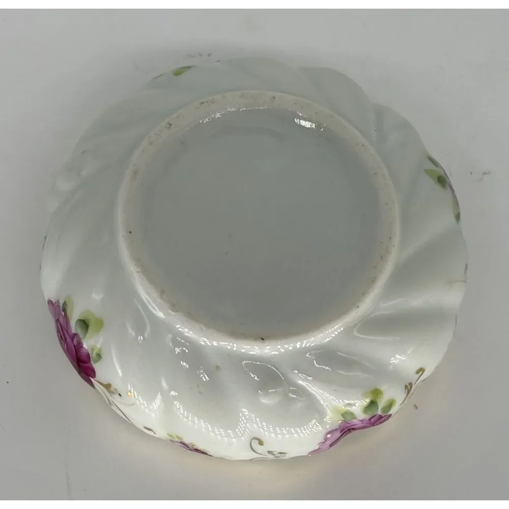 Vintage 1930's Hand Painted Floral & Gold Gild China Round Trinket Dish With Lid